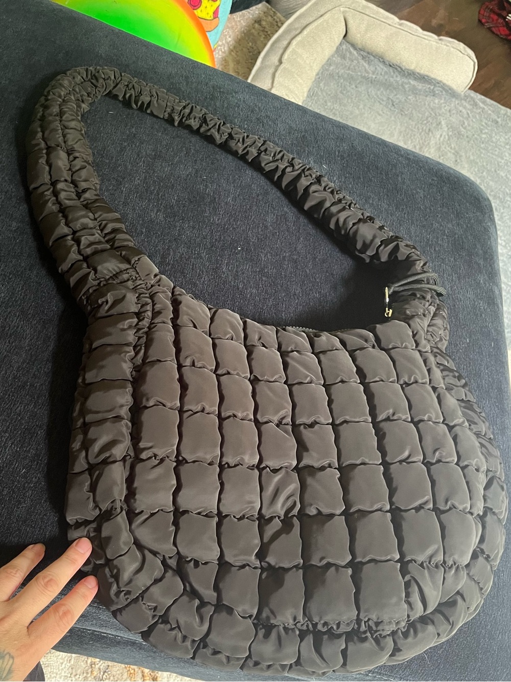 Quilted Padded Shoulder Bag in Black
